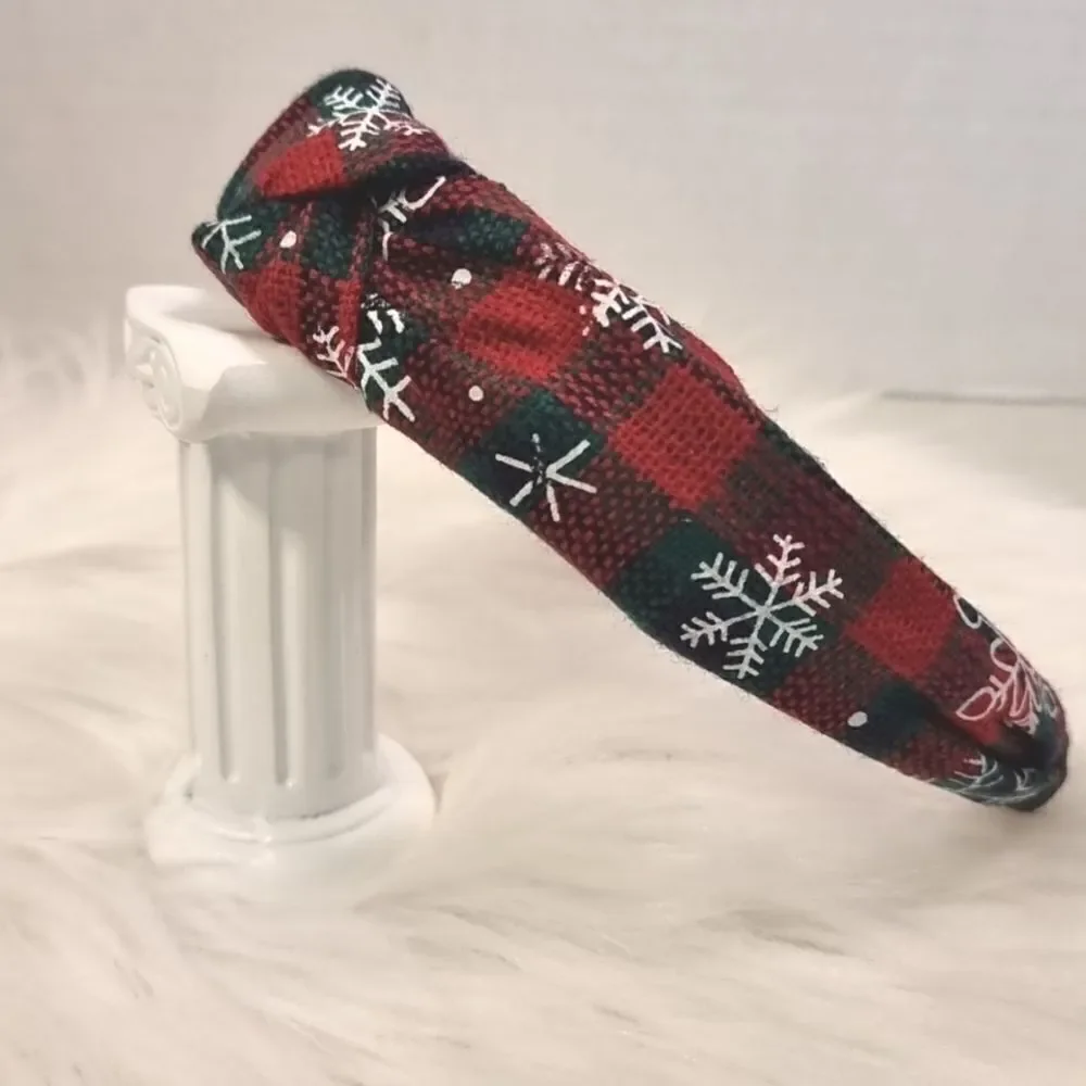 RED GREEN PLAID SNOWFLAKE CHRISTMAS HEADBAND